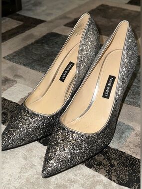 Nine West Glitter Pointed-Toe Pumps in Silver Graduation shoes